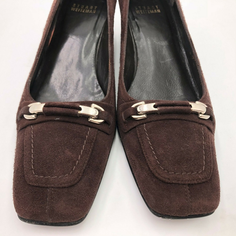 Stuart Weitzman Suede Horsebit Square Toe Pumps - image 6